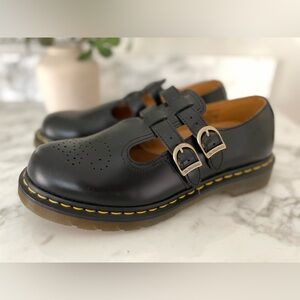 Dr Martens 8065 Mary Janes Black Smooth Leather Womens Size 11 Lug Sole